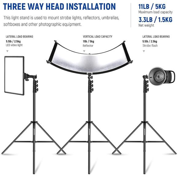 NEEWER 9.8ft 300cm Air Cushioned Light Stand 1/4" to 3/8" Reversible Spigot - Picture 4 of 5
